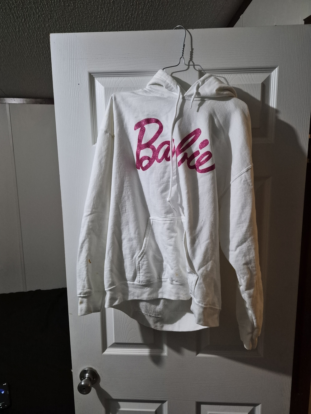 Barbie White Hoodie with Bright Pink Script Logo